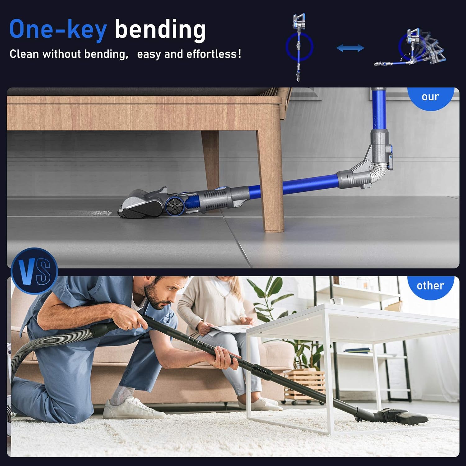 Cordless Vacuum Cleaner, 15000Pa Handheld Vacuum Cleaner, 4 in 1 Stick Vacuum with LCD Touch Screen Up to 50 Mins Runtime, Foldable Upright Cleaner for Hardwood Floor, Pet Hair, Carpet, Car