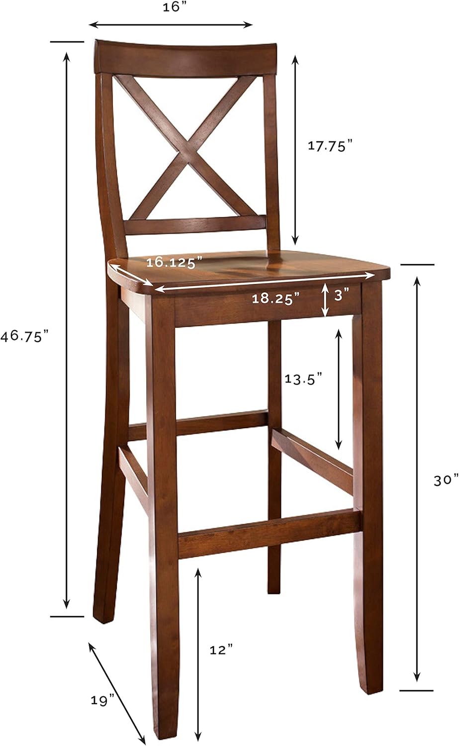 Crosley Furniture X-Back Bar Stool (Set of 2), 24-inch, Vintage Mahogany