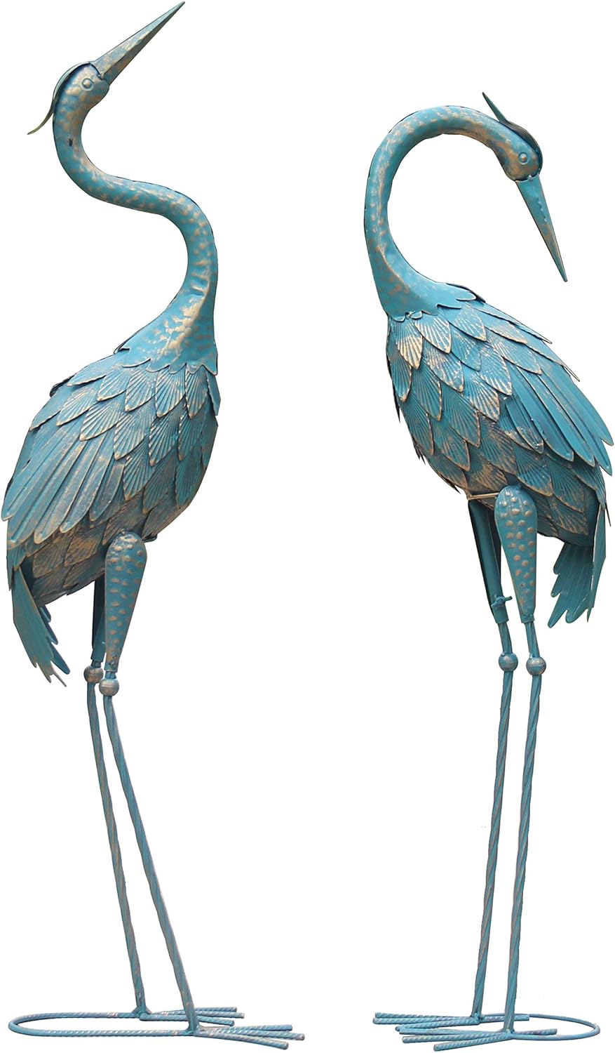 Oritty Crane Garden Statue for Outside, Blue Heron Garden Statue Metal Crane Yard Art for Outdoor Patio Backyard Pool Lawn Decor, Bird Garden Sculpture & Statues, Set of 2