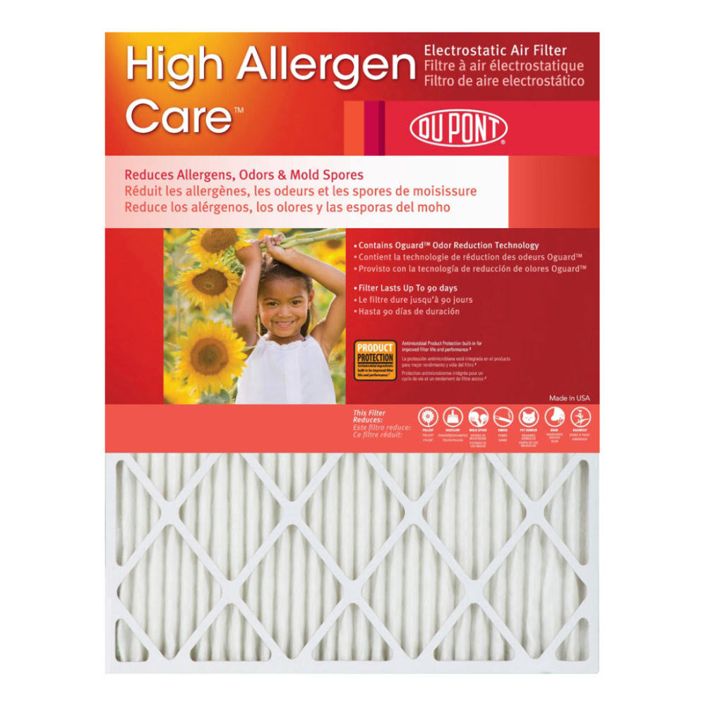 Dupont High Allergen Care Electrostatic Air Filters, 27 inchh x 14 inchw x 1 inchd, Pack of 4 Filters