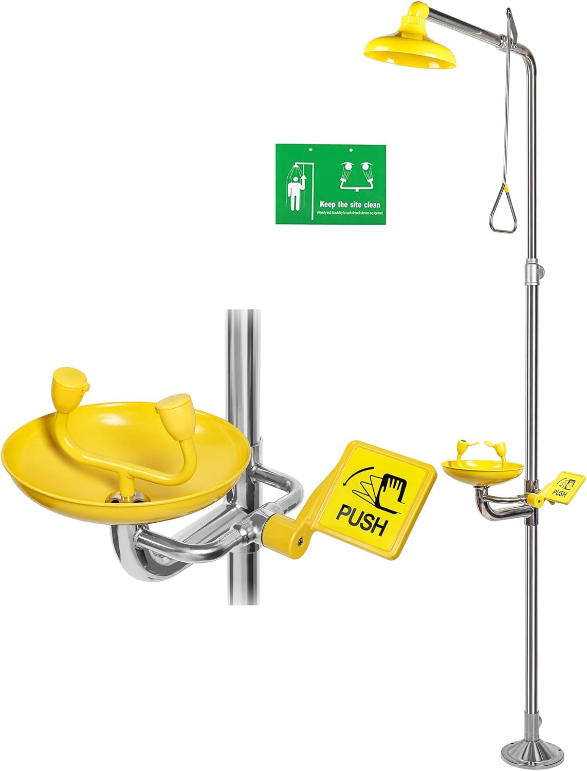 CGOLDENWALL Emergency Eyewash Station with Shower, Combination Eye Wash Station and Shower System, Eye&Face Washer Station, 304 Stainless Steel+Eyewash Sign, NPT threads