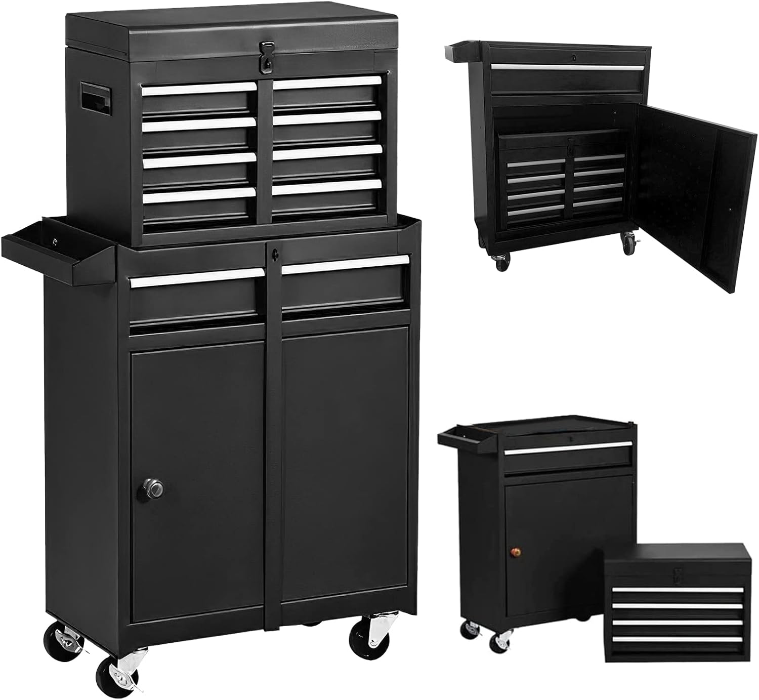 5 Drawer Metal Tool Chest, Rolling Tool Box with Wheels and Drawers, Removable Tool Storage Cabinet for Garage Warehouse Repair Shop(Black)