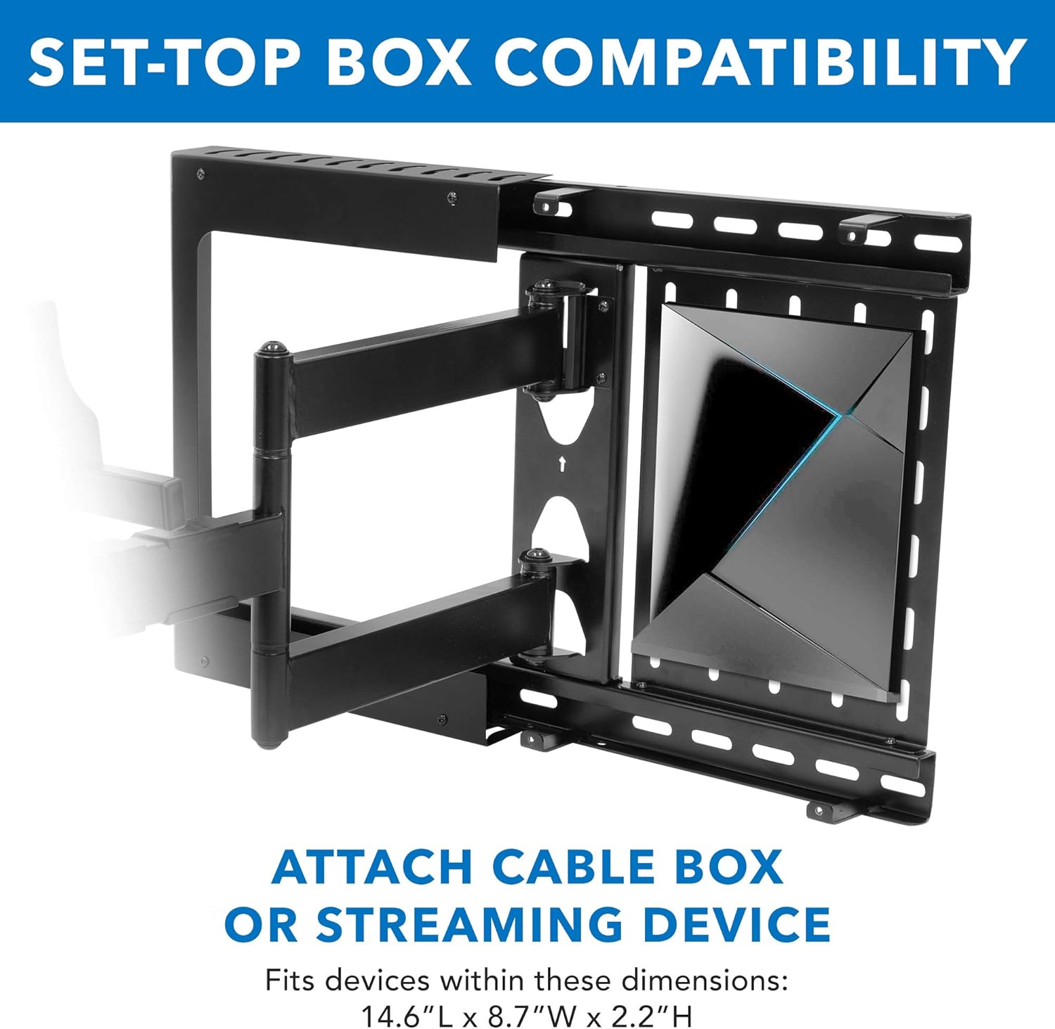 Mount-It! Hospitality TV Wall Mount With Full Motion Arm and STB Enclosure | Commercial Grade Flat Screen Display Bracket With 26.5 Inch Extension Arm | Up To 400x400 VESA