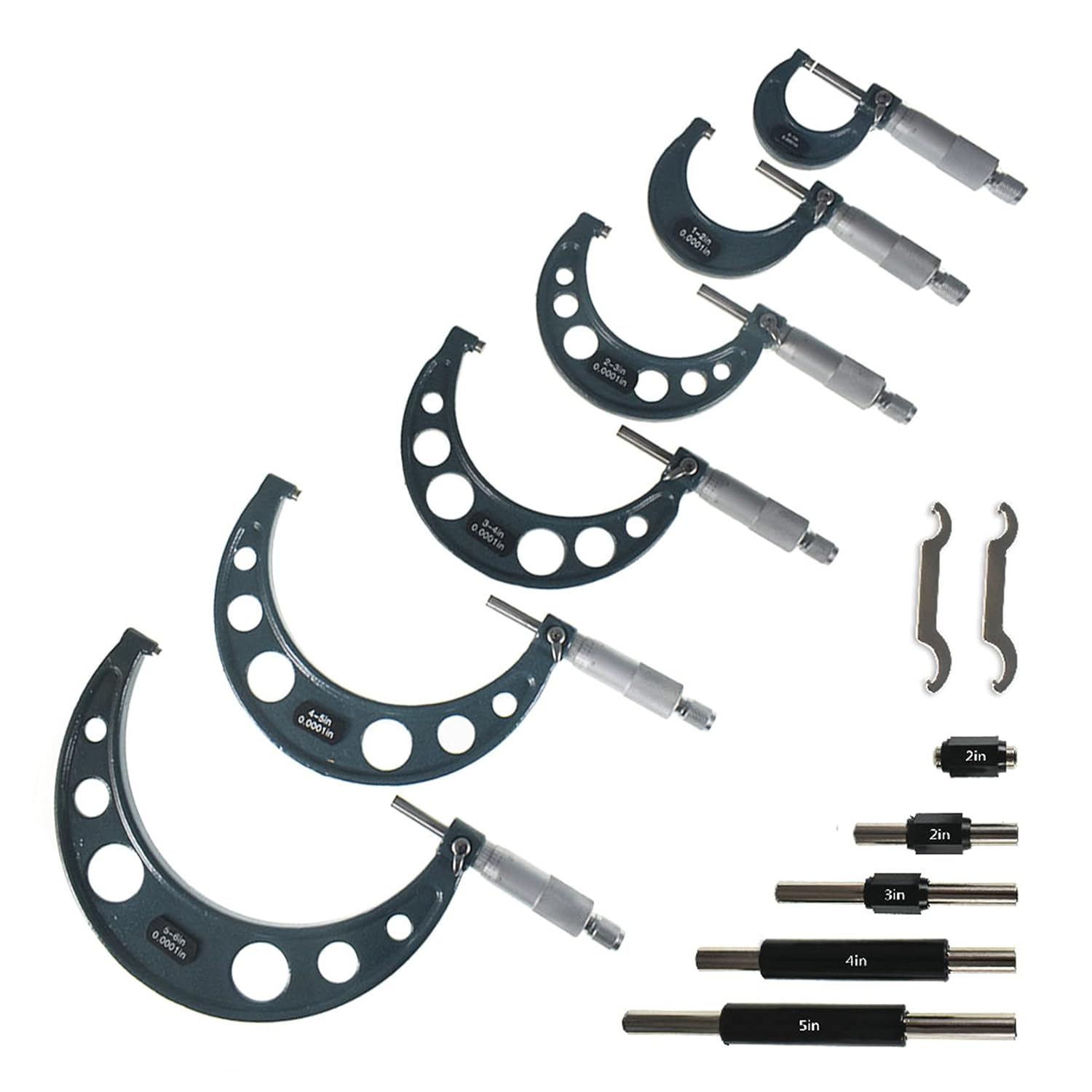 TINVHY 6-Pack 0-6 Outside Micrometer & Accessories, Professional 0.0001 Precision Graduation W/Carbide Tips, Machinist Tool Set Industrial Tools