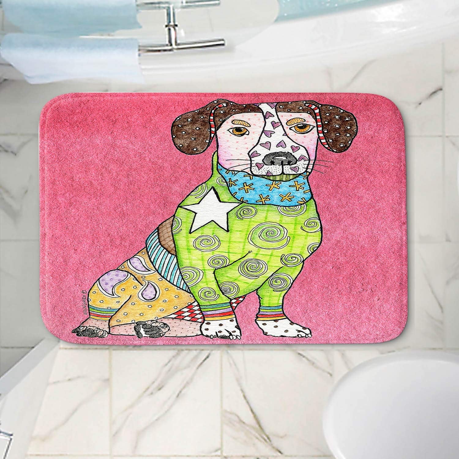Dia Noche Memory Foam Bathroom or Kitchen Mats by Marley Ungaro - Jack Russell Pink Large 34