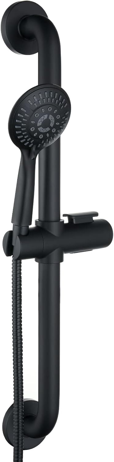 Stainless Steel Grab Bar Set – Includes Handheld Shower Head with extra long hose, shower head and hose chrome plated Pack of 2