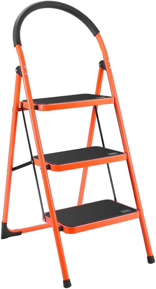 Luisladders Folding 3 Step Ladder Portable Space Saving Lightweight Ladders with Sturdy Steel and Anti-Slip Wide Pedal, Multi-Use for Household, Market, Office (330 Lb) Pack of 2