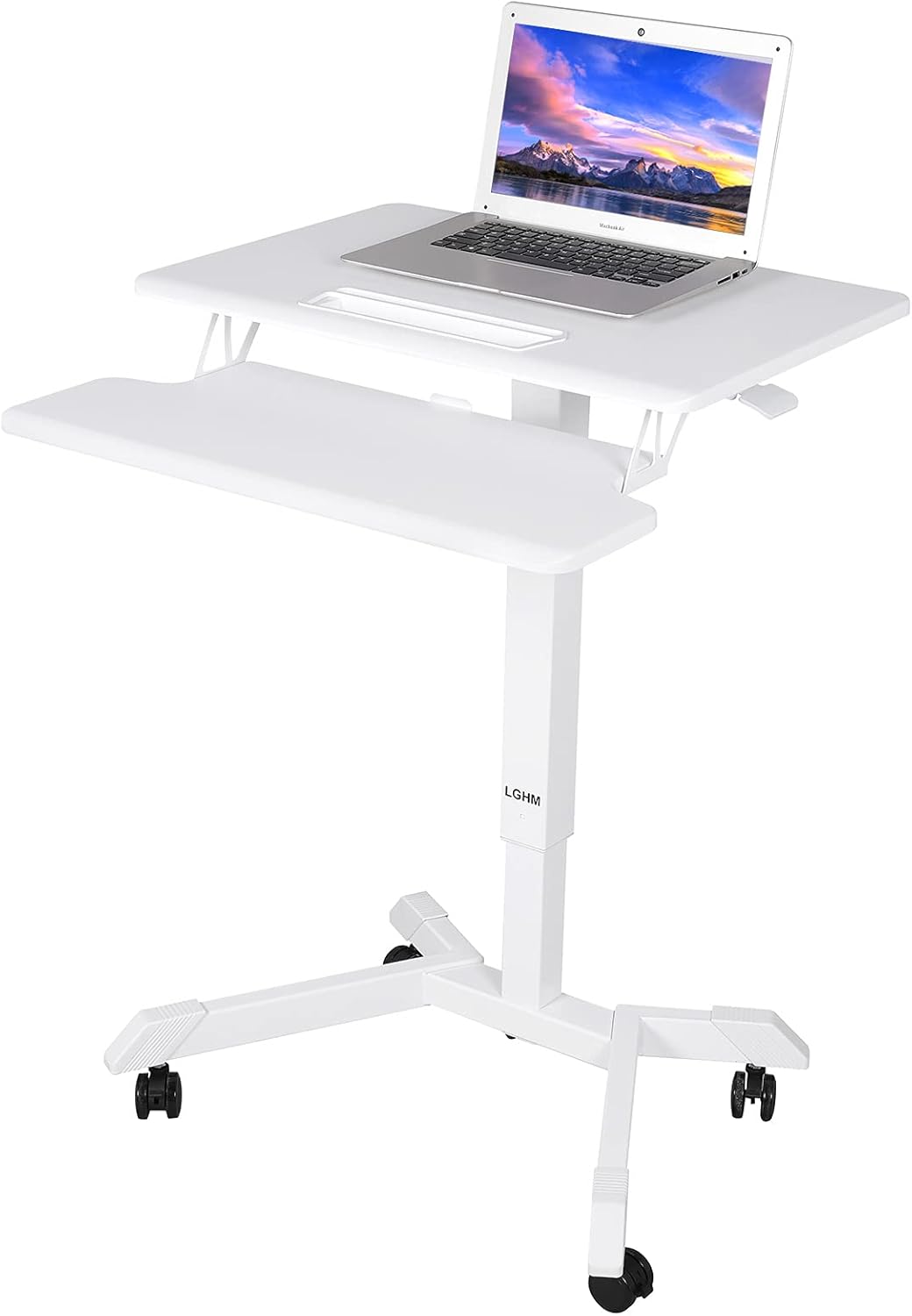 Rolling Desk, LGHM Mobile Desk Height Adjustable, Mobile Laptop Desk with Keyboard, Mobile Standing Desk w/4 Lockable Casters, Home Office Stand Up Desk Pneumatic Gas Spring Sit Stand Table (Black)