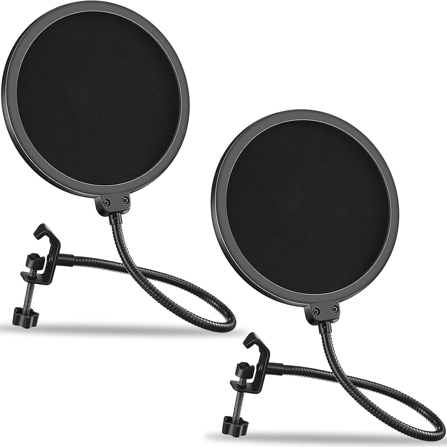 2 Pack Microphone Pop Filter Shield Wind Pop Screen Dual Layered Mic Filter Microphone Accessories Windscreen Pop Filter with 360 Degree Gooseneck Clip Stabilizing Arm for Studio 6 Inch Diameter