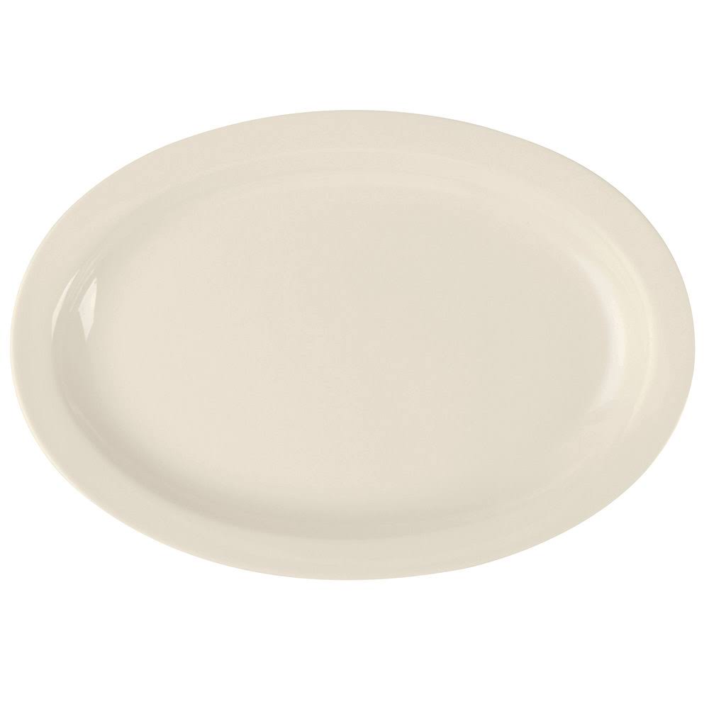 Thunder Group NS510T Nustone Tan 9 1/2x22 x 6 3/4x22 Narrow Rim Oval Melamine Platter - 12/Pack