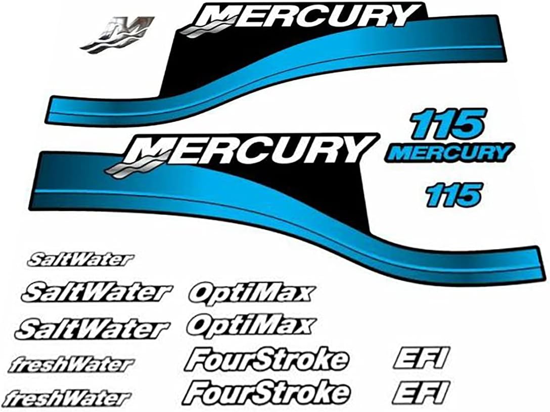 411 Decals Aftermarket Replacement for Mercury 115 Blue (1999-2004) Outboard Decal (Sticker) Set Pack of 2