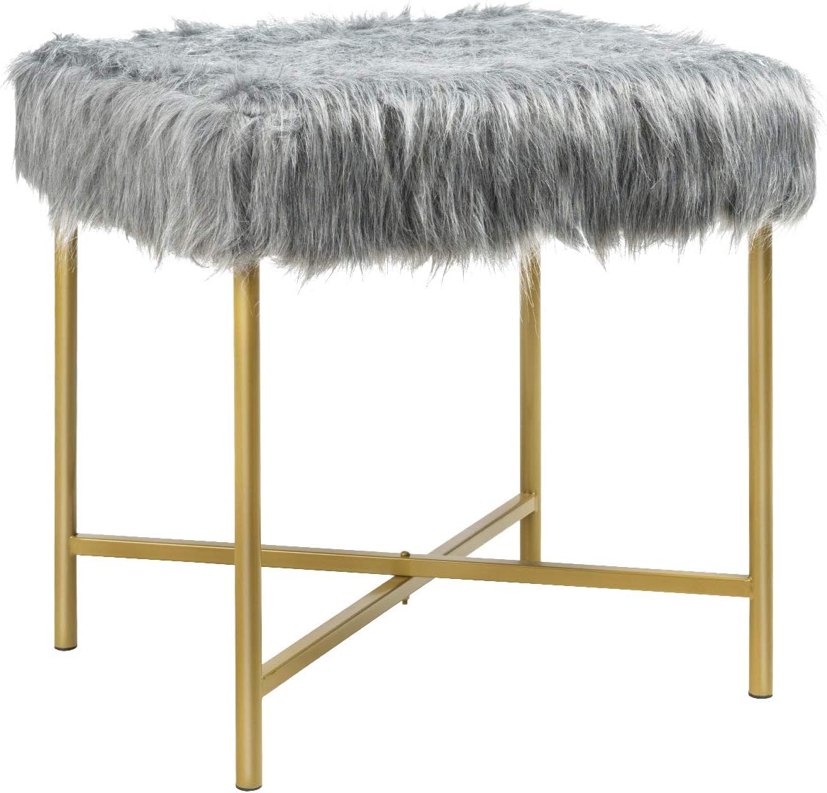 Giantex Ottoman Footrest W/ Padded,Luxurious Faux Fur Covered Seat and Gold Metal Base for Living Room, Bedroom Square Stool (Pink) Pack of 2
