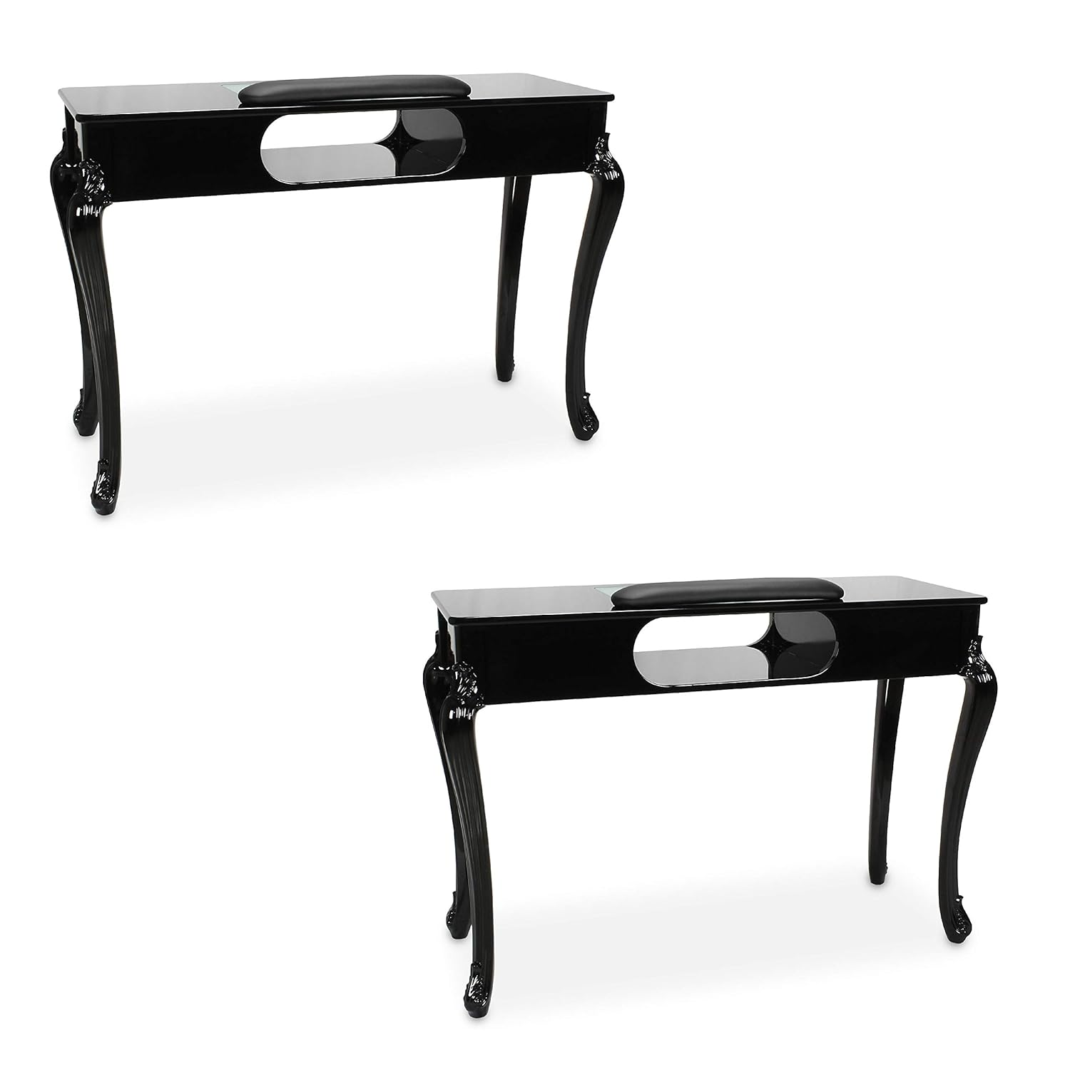 Set of 2, Fiona Manicure Nail Table Station Black (Table Top & Legs) for Beauty Spa Salon