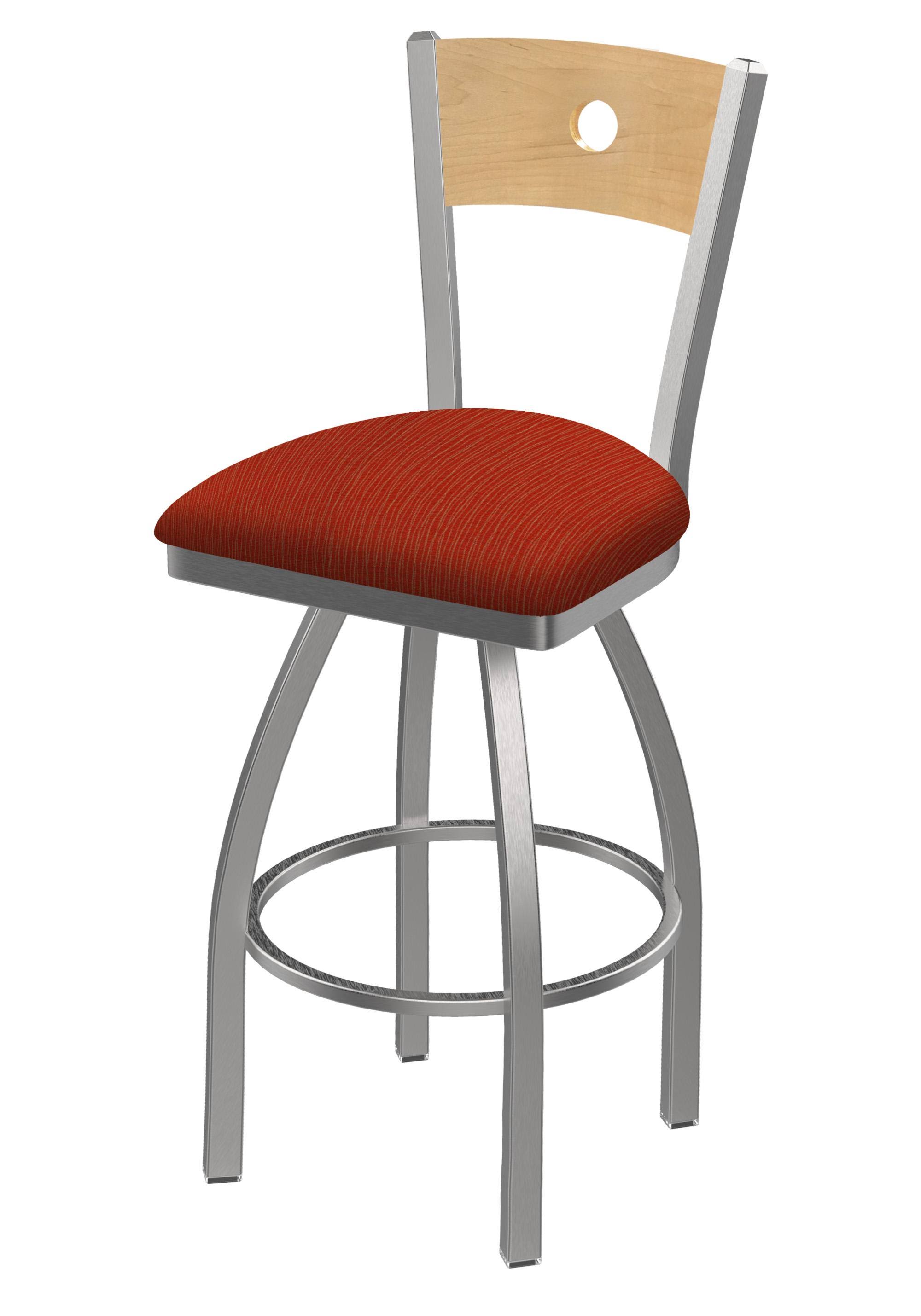 830 Voltaire 25-inch Swivel Counter Stool with Stainless Finish, Natural BACK, and Graph Poppy Seat
