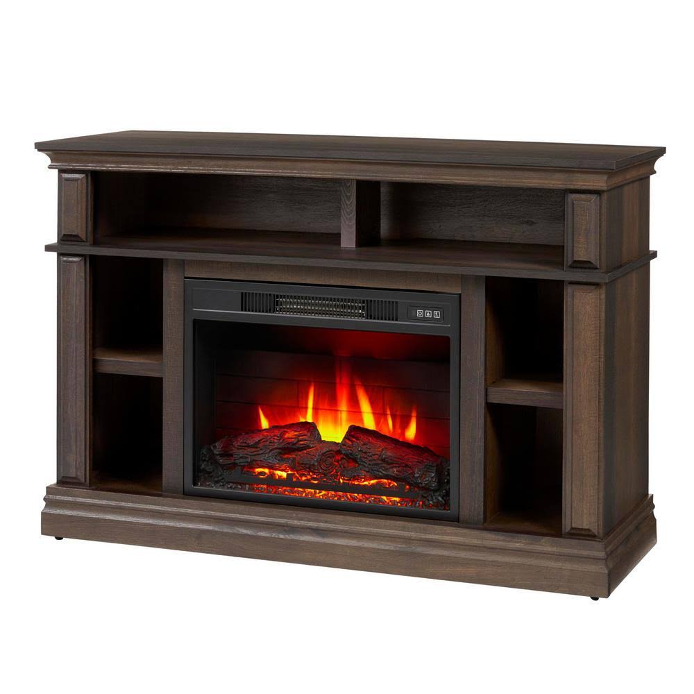 StyleWell Wolcott 48 in. Media Console Electric Fireplace in Brown Oak