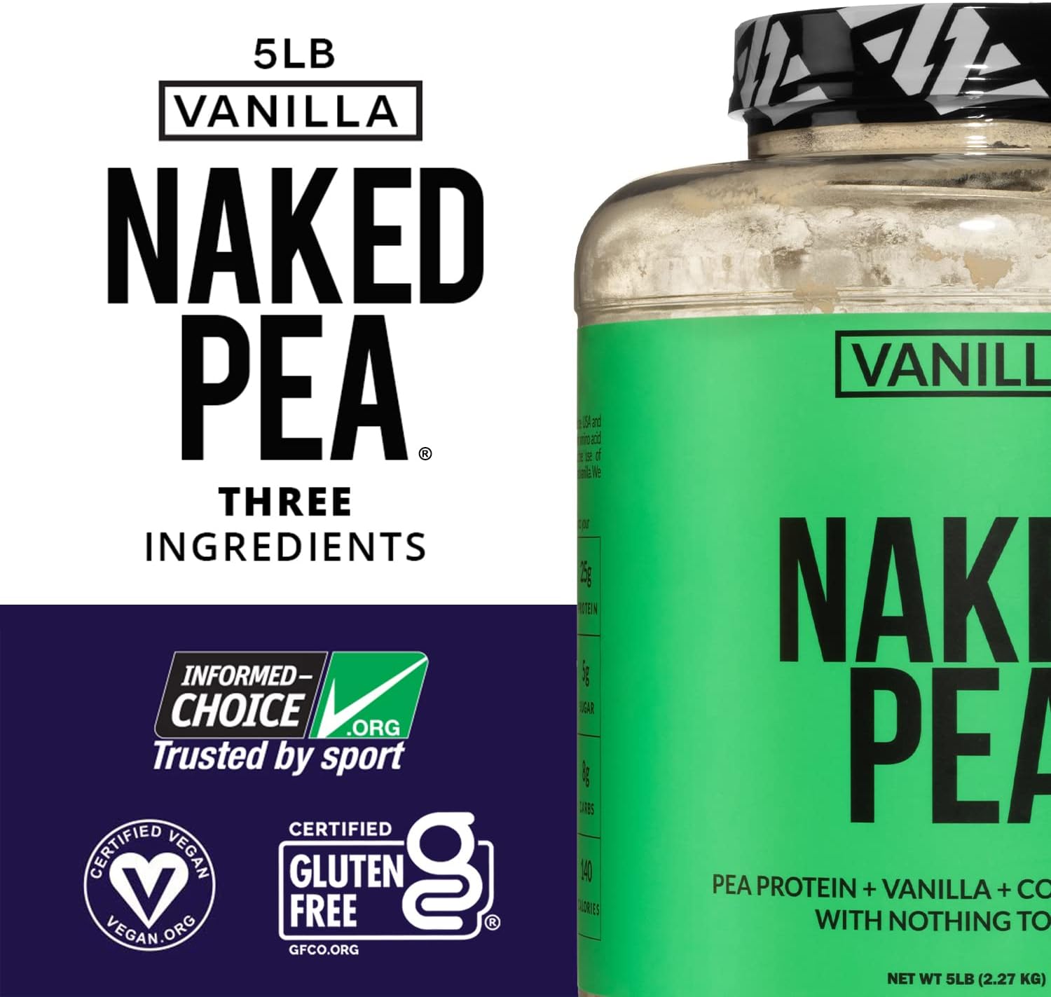 Naked Pea - Vanilla Pea Protein - Pea Protein Isolate from North American Farms - 5lb Bulk, Plant Based, Vegetarian & Vegan Protein. Easy to Digest, Non-GMO, Gluten Free, Lactose Free, Soy Free Pack of 2