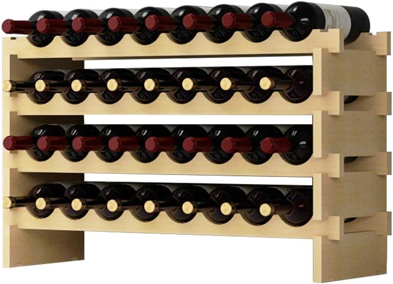 SDHYL 32 Bottles-4 Rows Stackable Modular Wine Holder Rack, Wine Storage Rack, Solid Wooden Wine Display Shelves (4 Rows x 8 Bottles/Row) S7-BY-WS4832M Pack of 2