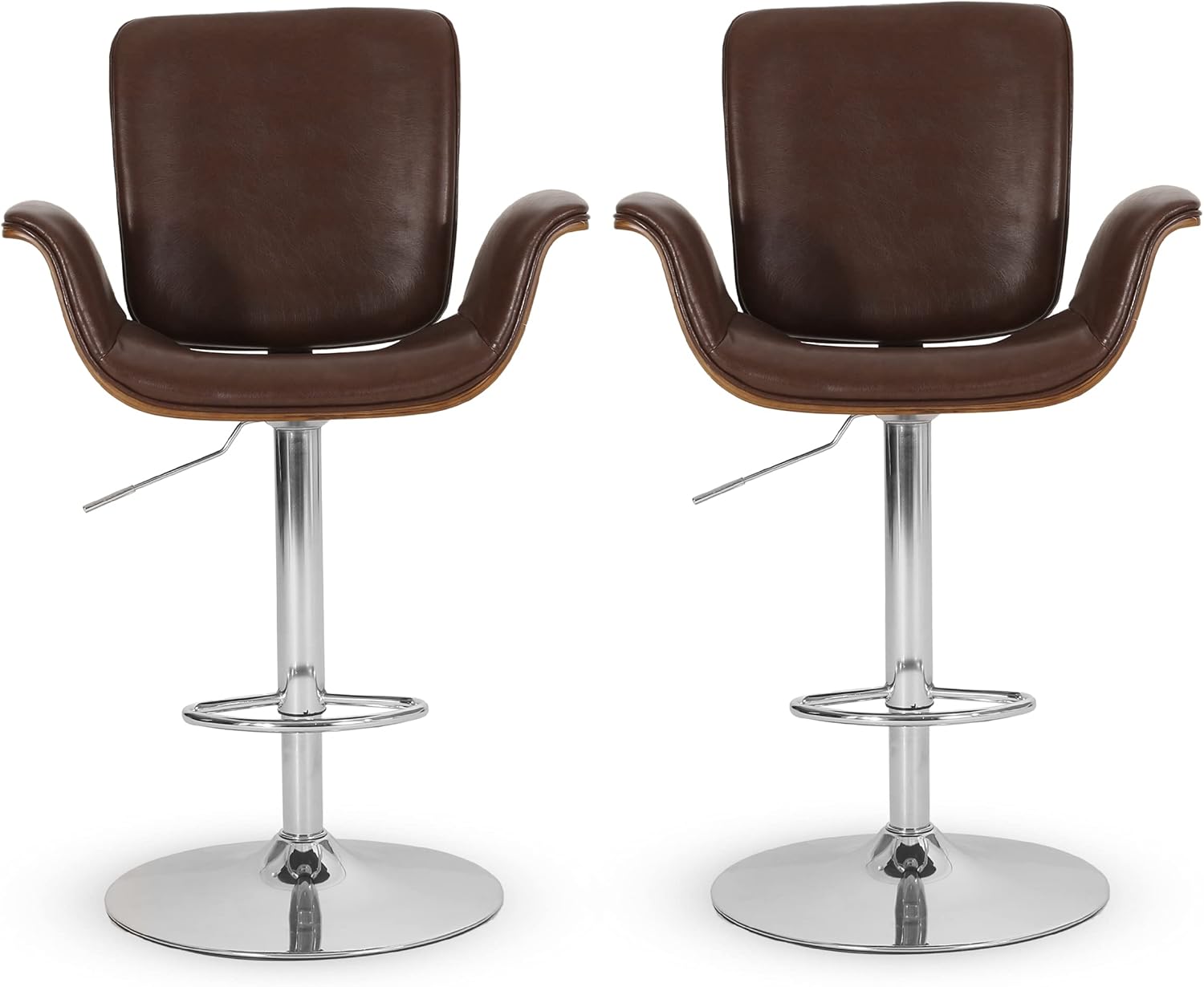 Romer Bentwood Adjustable Swivel Barstools - Cognac Brown/Silver (Set of 2)