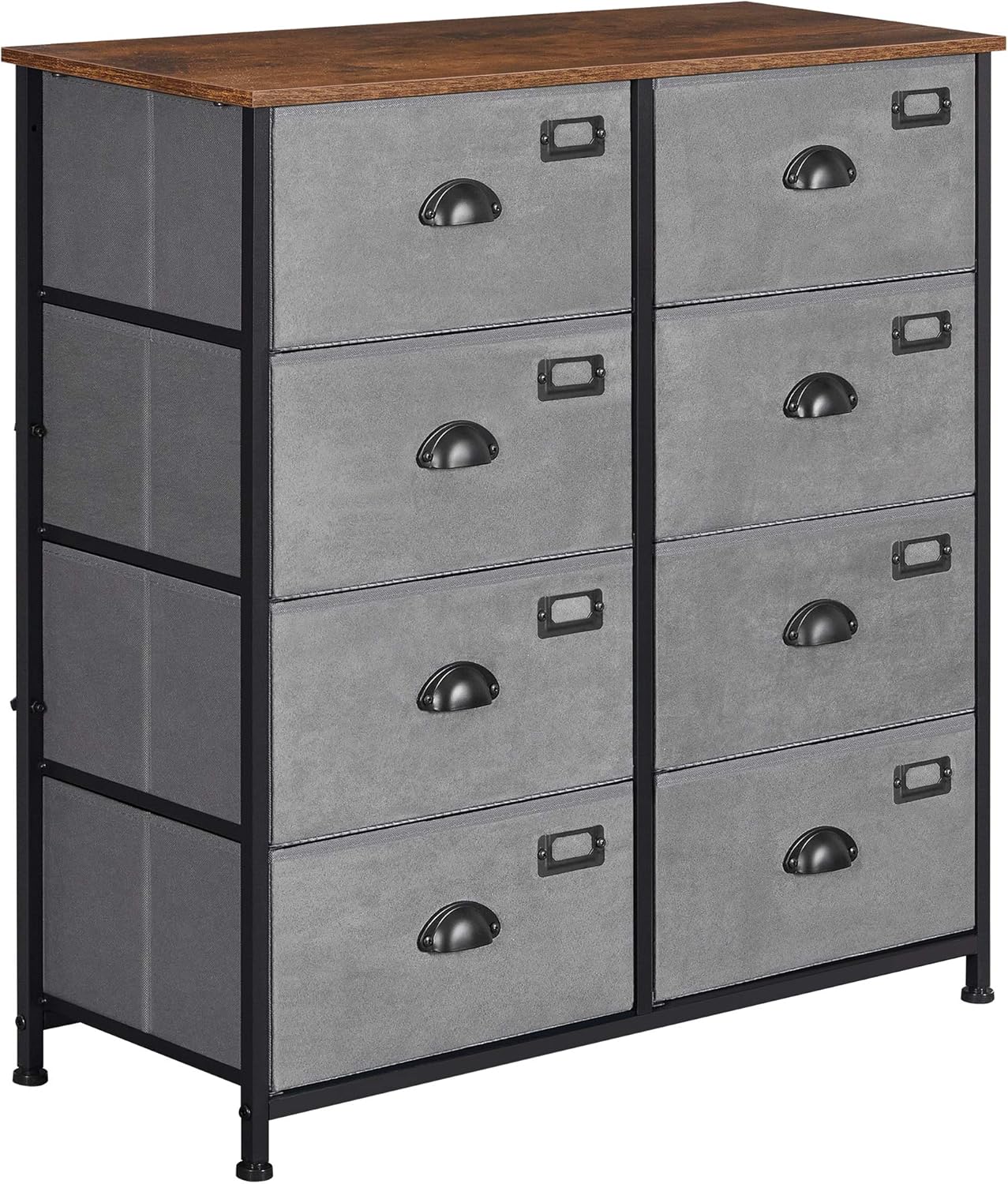 SONGMICS Rustic Vertical Dresser Drawer, Storage Tower, Industrial Style Dresser Unit, 8 Fabric Drawers, Labels, Wooden Top, for Living Room Entryway, Rustic Brown and Black ULVT24H