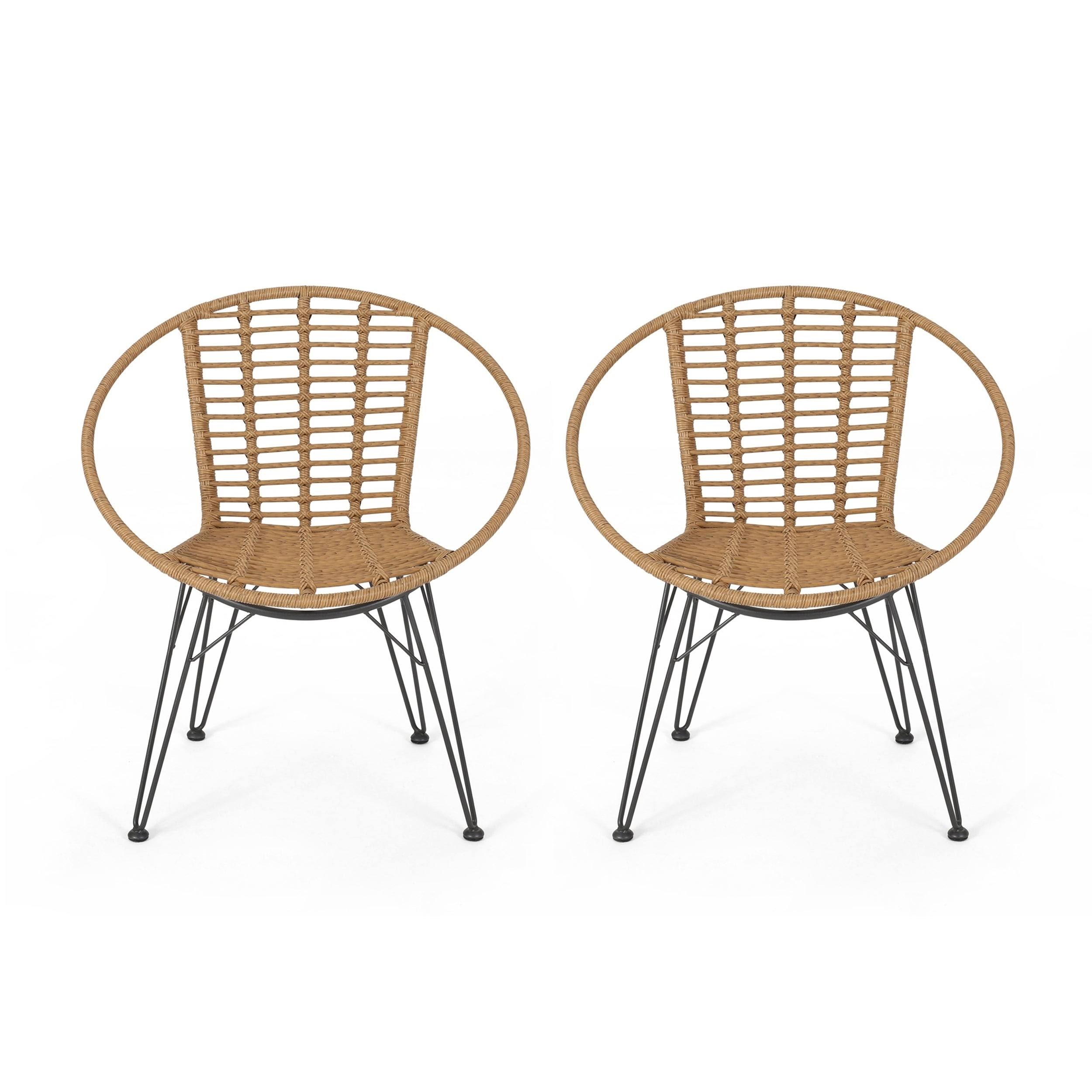 Highland Outdoor Wicker Dining Chairs (Set of 2) by Christopher Knight Home - Light Brown+Black