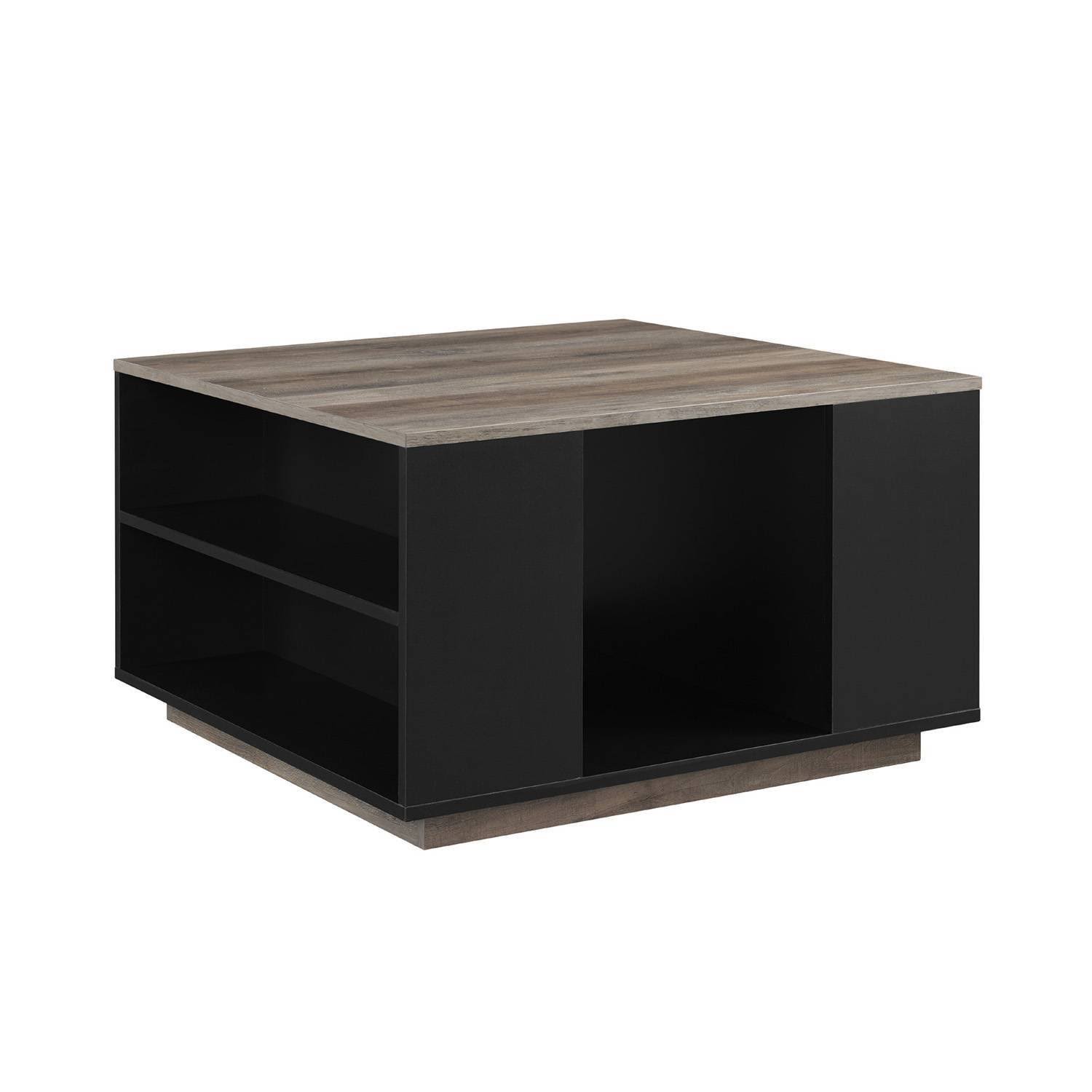 Hako Modern Square Storage Coffee Table Solid Black/Gray Wash - Saracina Home