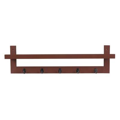 Coat Rack Shelf, Coat Rack Wall-Mounted Wooden Hook Rack with 5 Metal Hooks for Hallway Bathroom Living Room Bedroom Latitude Ru