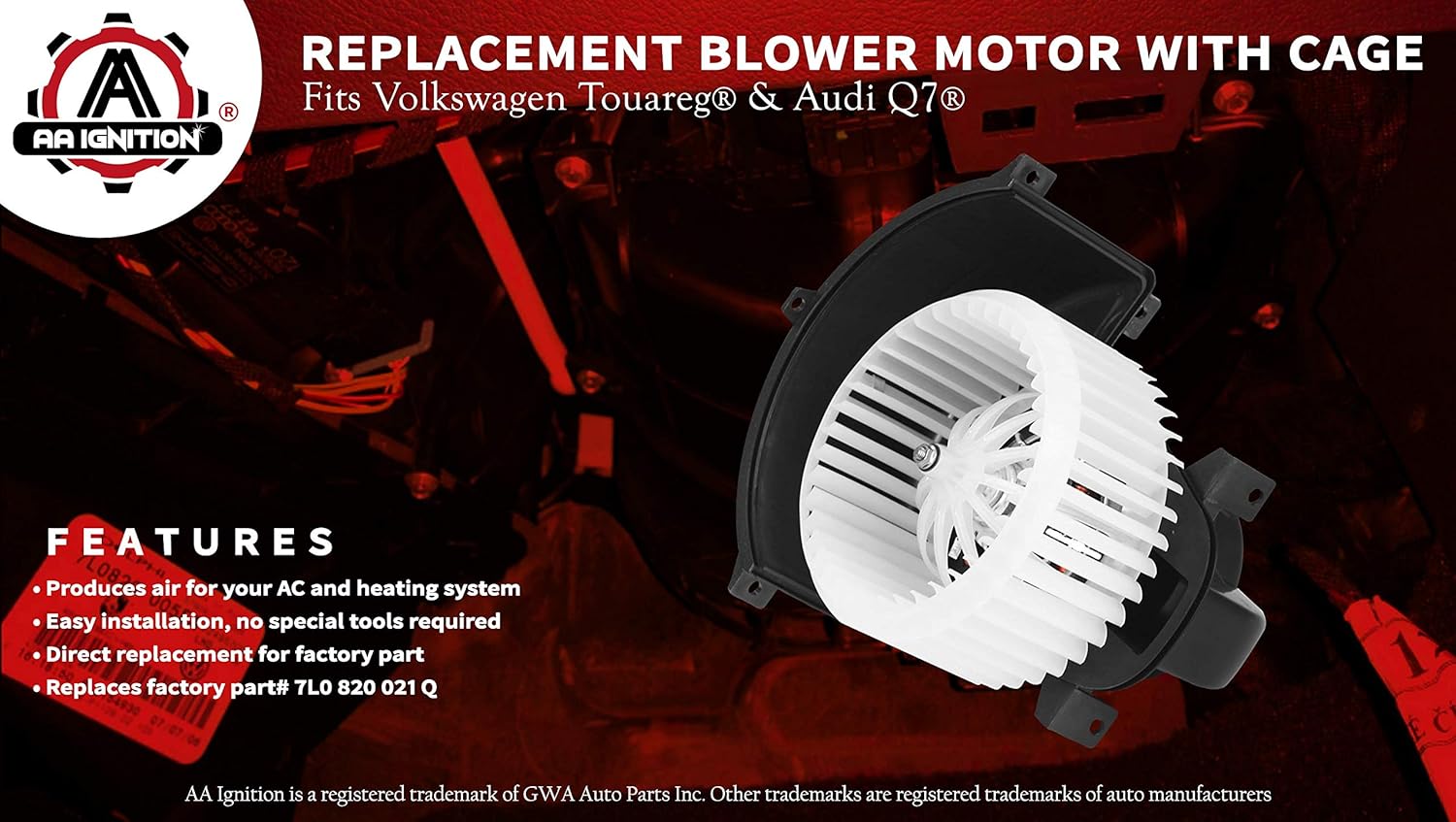 AC Heater Blower Motor Fan White with Cage - Compatible with Volkswagen & Audi Vehicles - Touareg 2004, 2005, 2006, 2007, 2008, 2009, 2010, Q7 07-15 - Replaces 7L0 820 021 Q, 700262, 7L0-820-021-Q Pack of 2