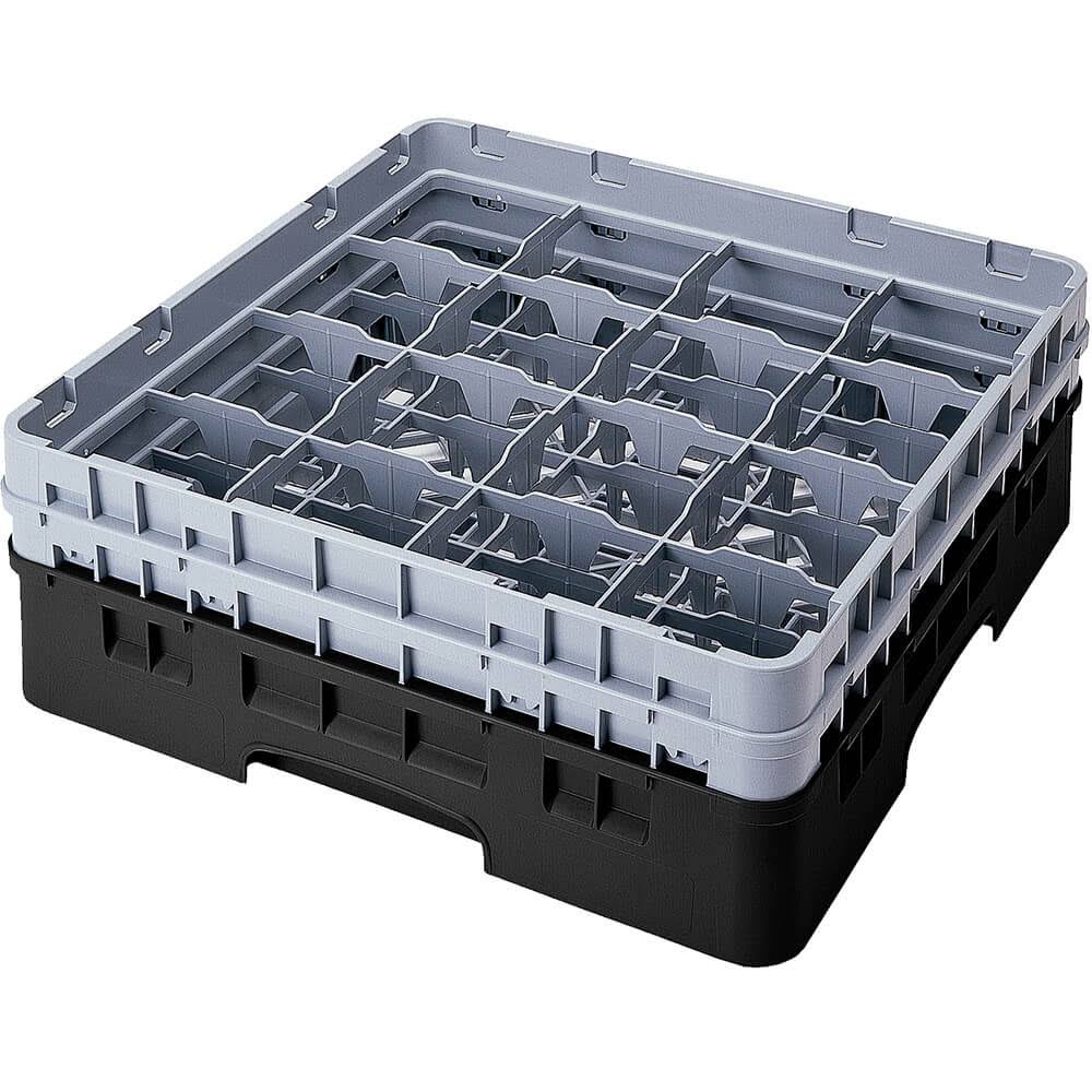 Cambro 16S534110 Camrack Black 16 Comp. Glass Rack with 2 Extenders
