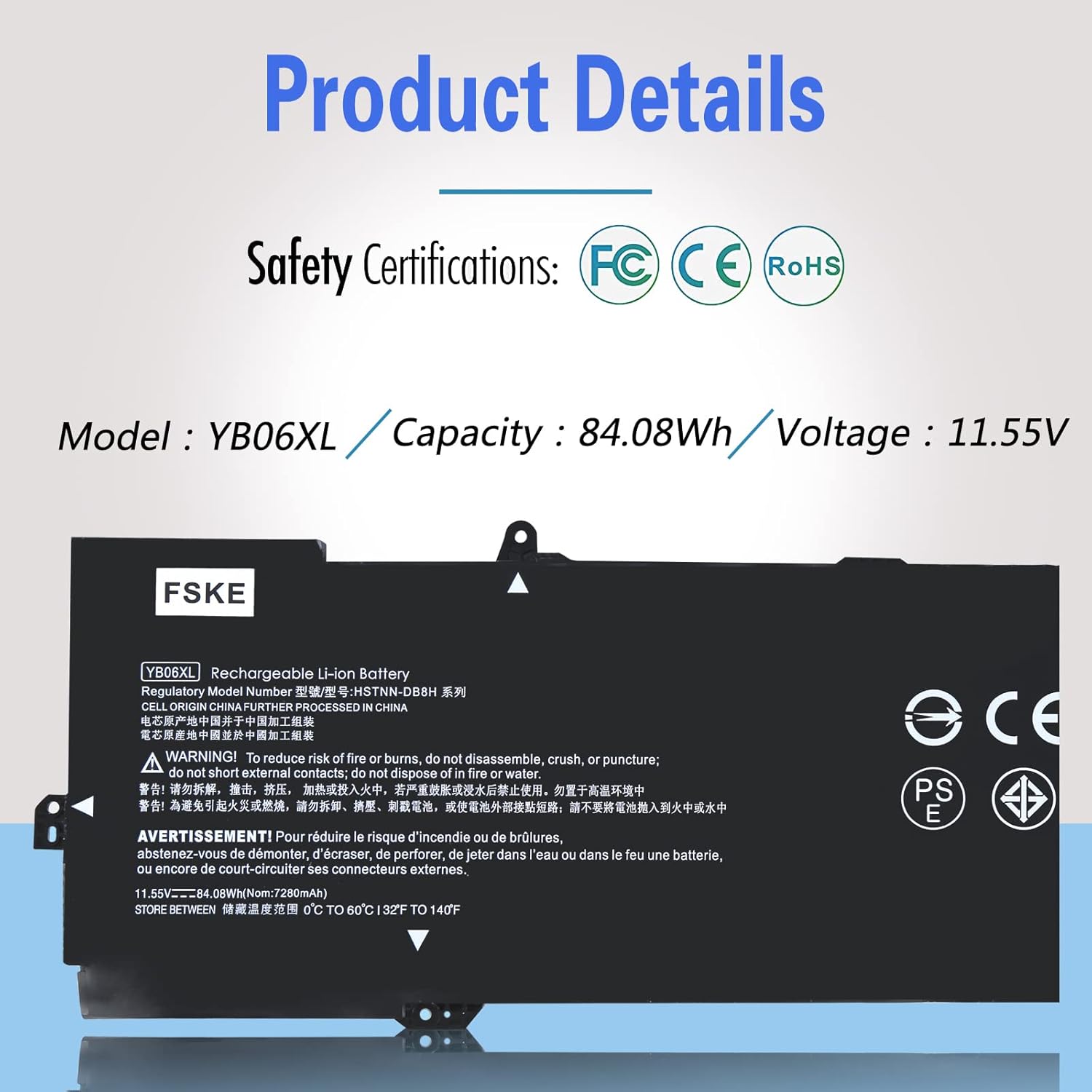 FSKE YB06XL Battery for HP Spectre X360 15-CH 15-CH002TX 15-CH013TX 2018 Convertible PC Laptop 928427-271 YBO6XL YB06084XL TPN-Q200 926372-855 11.55V 84.08Wh 7280mAh Pack of 2