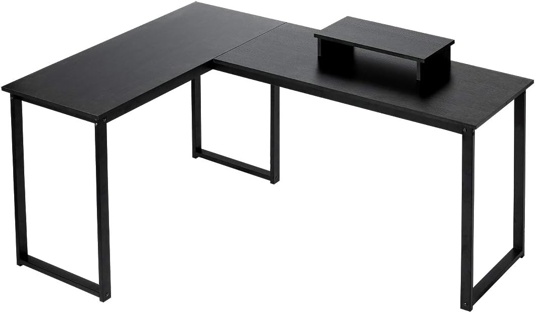 Computer Desk, HEEYUE L Shaped Desk with Large Desktop, Corner Desk with Monitor Stand PC Laptop Table Computer Workstation for Home Office (Black)