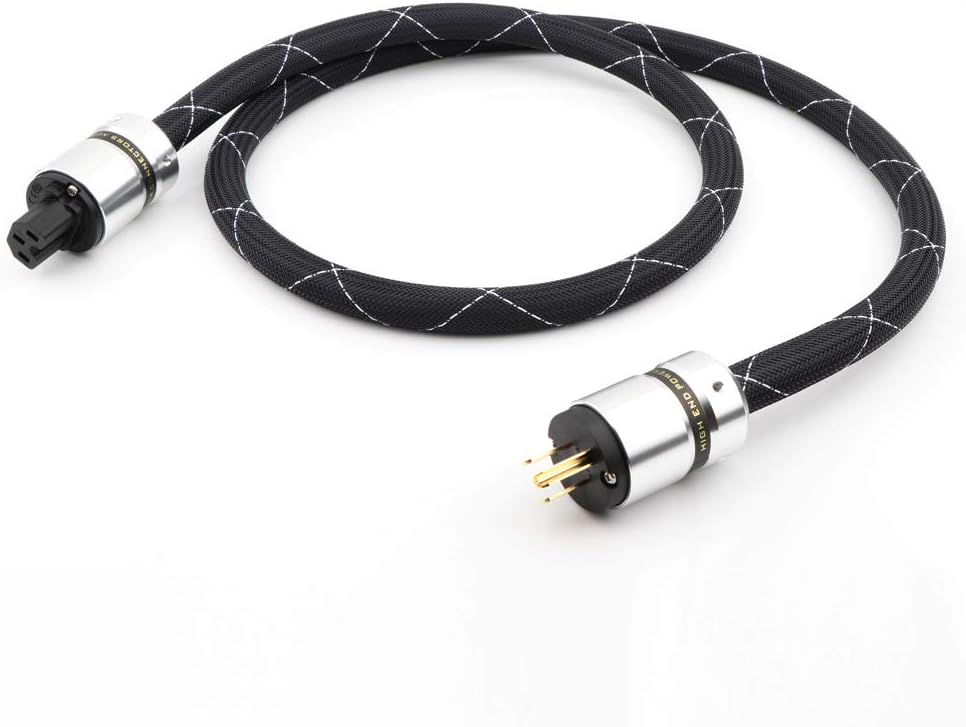 Monosaudio HiFi Audio AC Power Cable, Power Cord with 3-Prong US Version Gold Plated Plugs, 12AWG Audiophile Power Cord 125V 15A, Braided Sleeves Power Line (2M/6.6Ft) Pack of 2