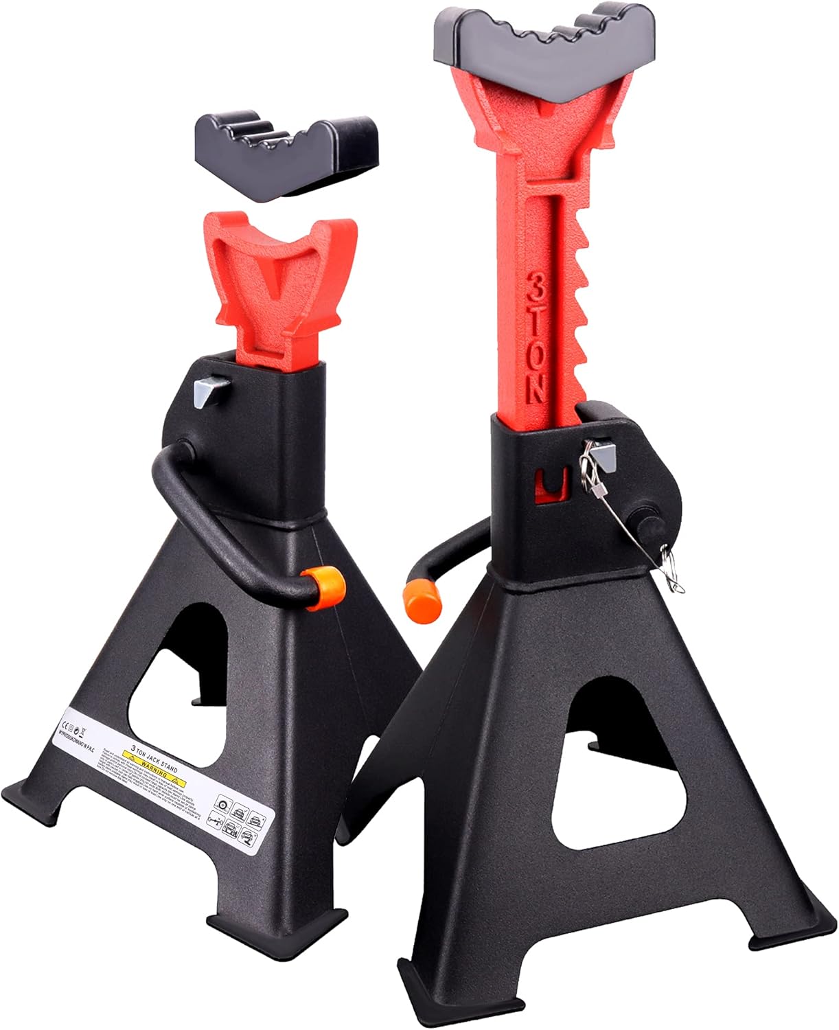 Rajvia Steel Jack Stands 3 Ton (6,000 lb) Capacity, Double Locking with Anti-Slip Gear Sleeve, Black, 1 Pair (3 Ton) Pack of 2