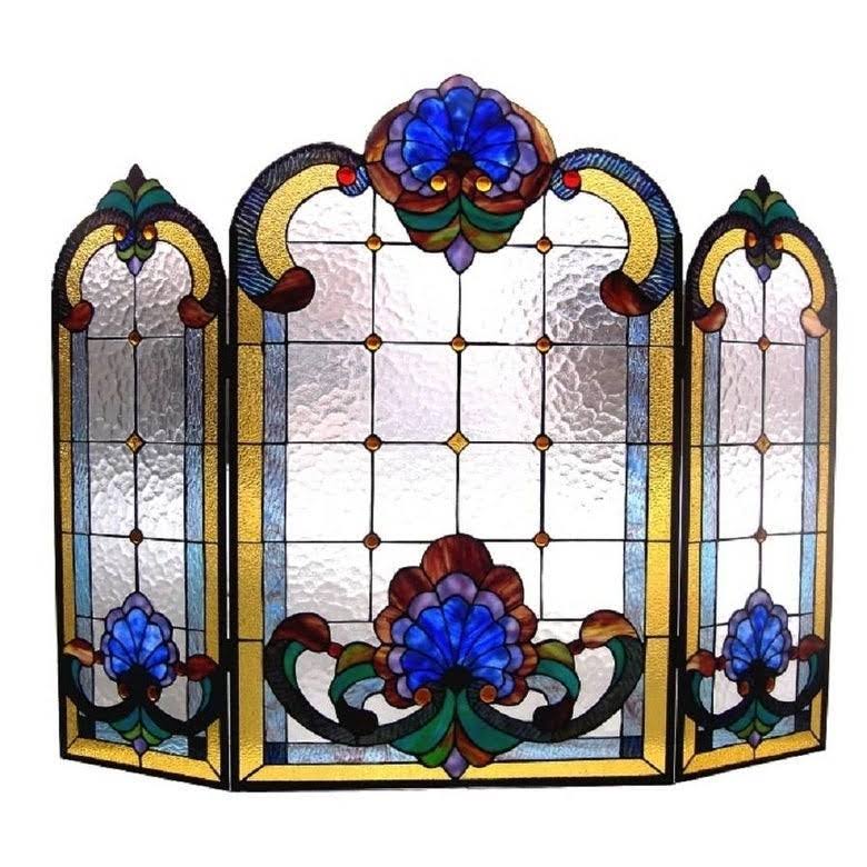 Chloe Lighting Victorian Stained Glass Fireplace Screen