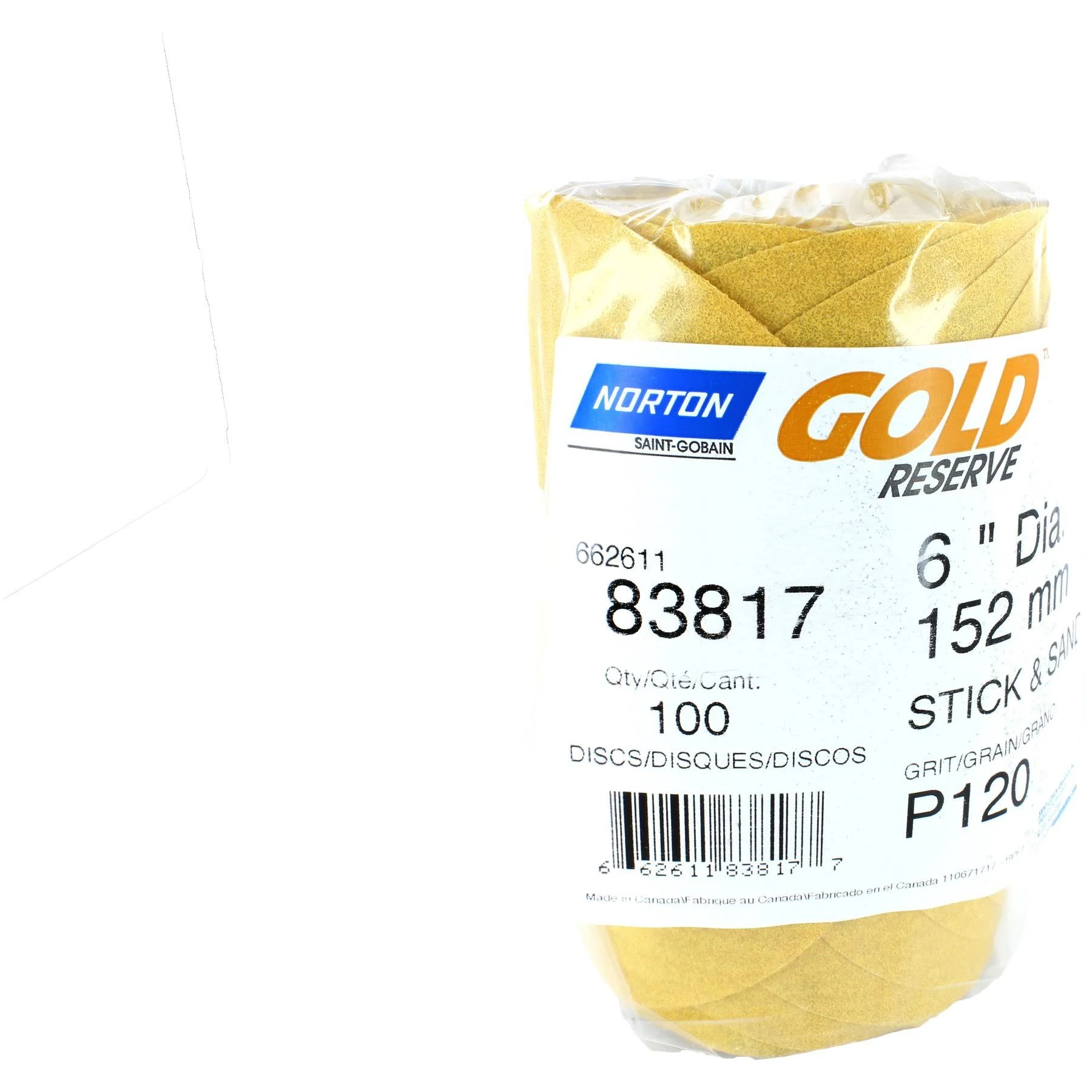 Norton 83817 Gold Reserve 6in Disc Roll P120b Grit (4) Package of 100