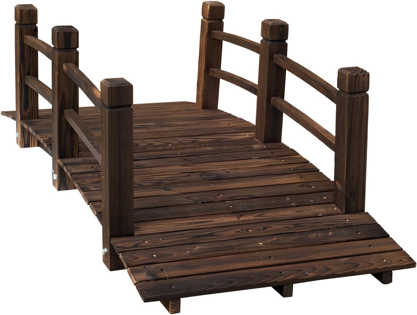 Outsunny 5 ft Wooden Garden Bridge Arc Footbridge with Railings for Your Backyard, Natural Wood