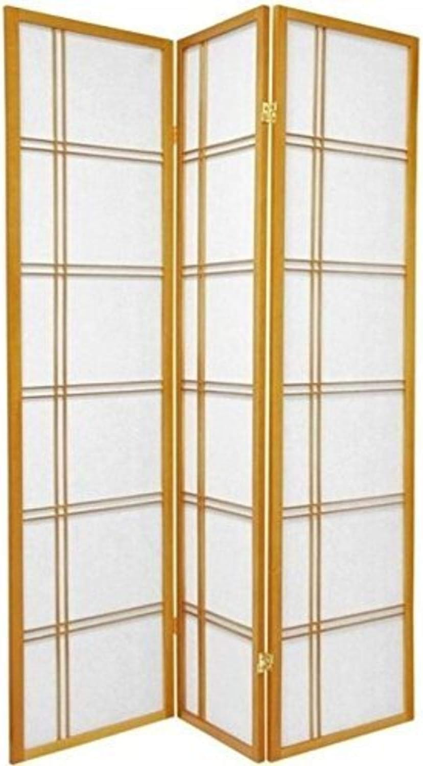 Oriental Furniture 6 ft. Tall Double Cross Shoji Screen - Black - 4 Panels