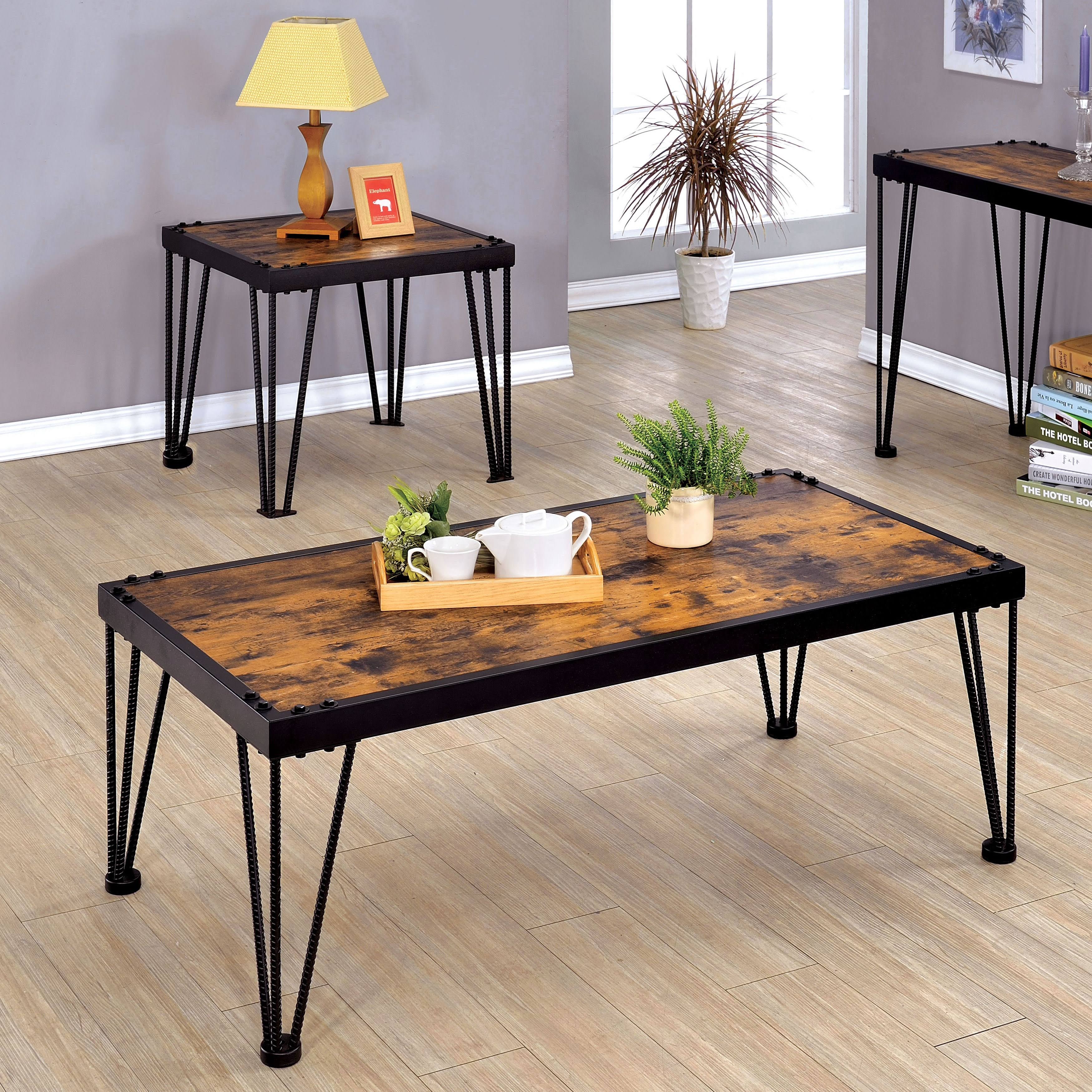 Furniture of America Fizi Industrial Black 2-Piece Accent Table Set