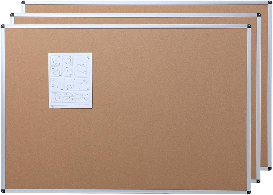 VIZ-PRO Cork Notice Board, 48 X 24 Inches, 3 Pack, Silver Aluminium Frame