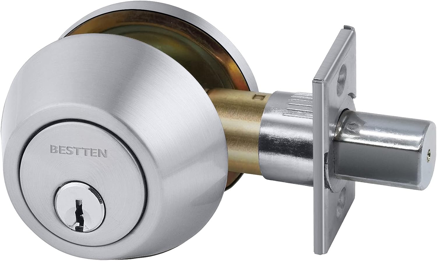 BESTTEN Single Cylinder Deadbolt, Dead Bolt for Front Door and Garage Door, Keyed One Side, Thumb Turn Inside, Matte Black Finish, Removable Latch Plate Pack of 2