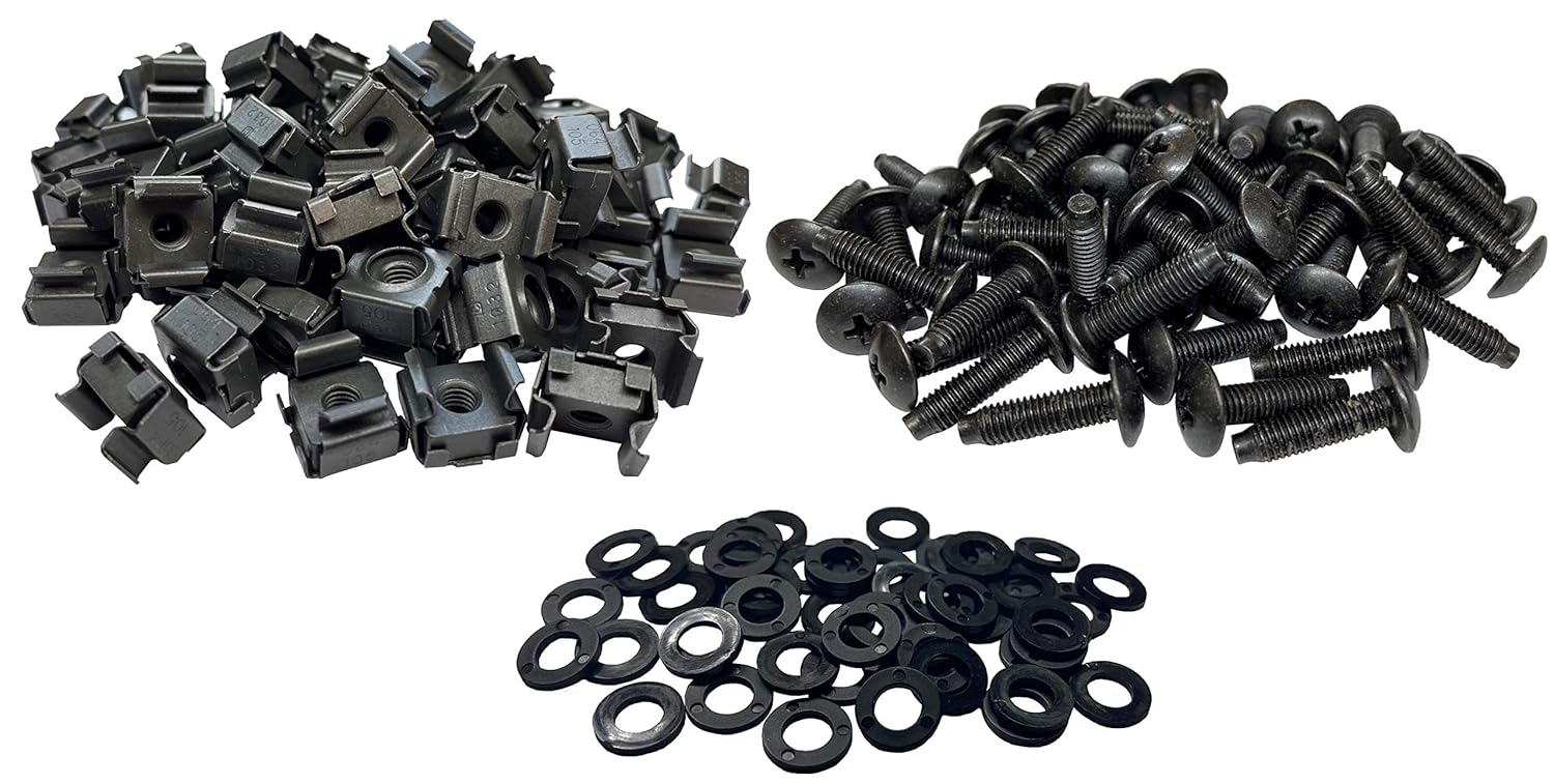 RackGold 10-32 Cage Nut & Screws w/Washers 50-Pack USA Made