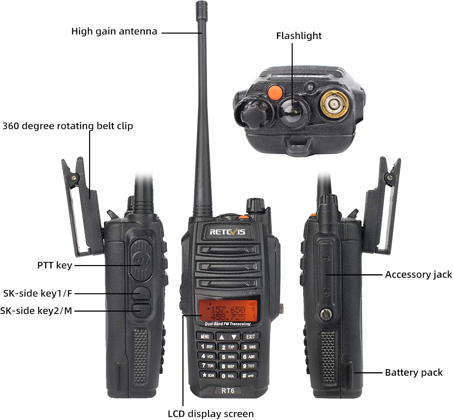 Retevis RT6 Waterproof Dual Band Radio,Walkie Talkies Long Range,Flashlight,VOX,Rechargeable 2 Way Radio with Earpiece for Camping (2 Pack) Pack of 2