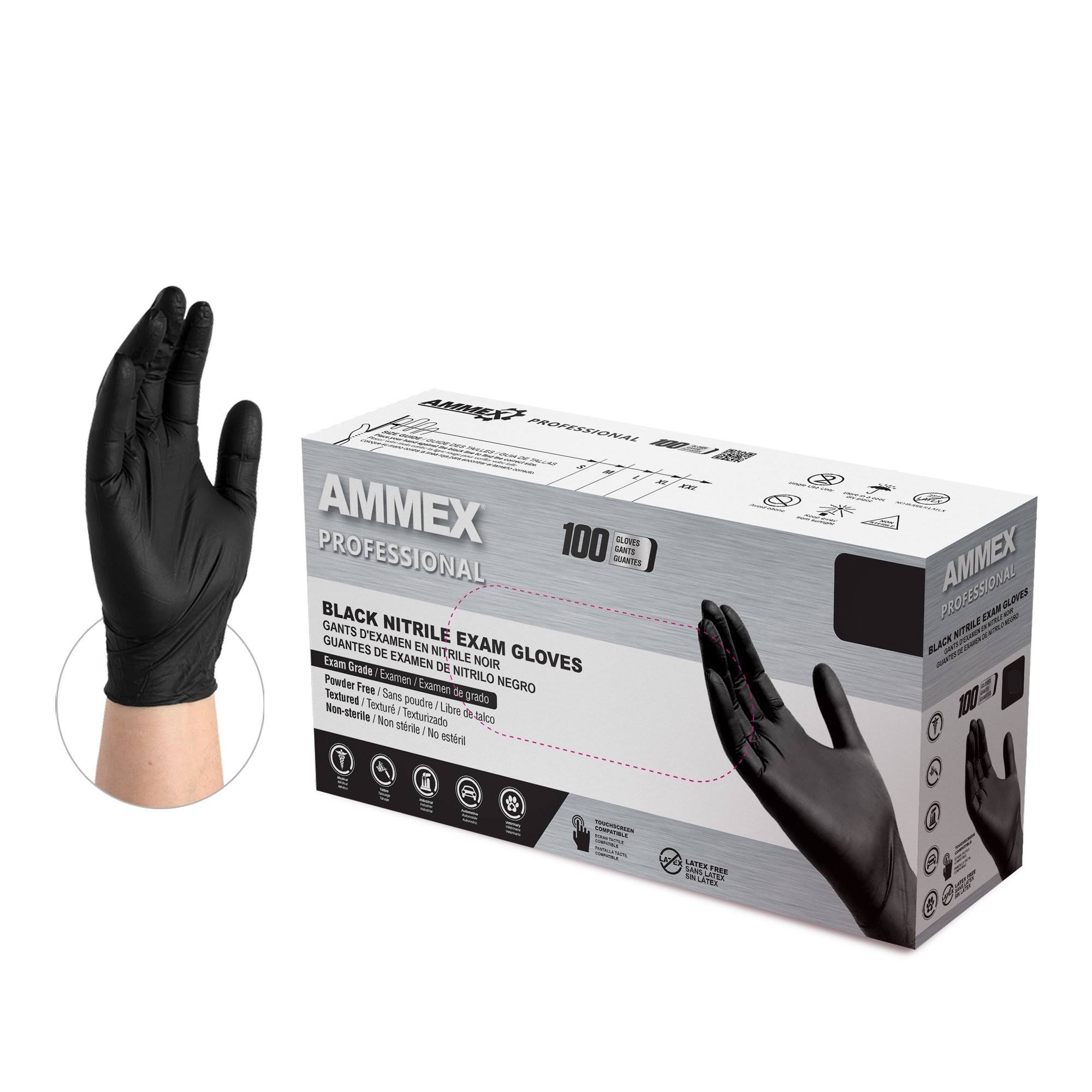 Ammex Black Medical Nitrile Exam Latex Free Disposable Gloves (Case of 1000) - Medium
