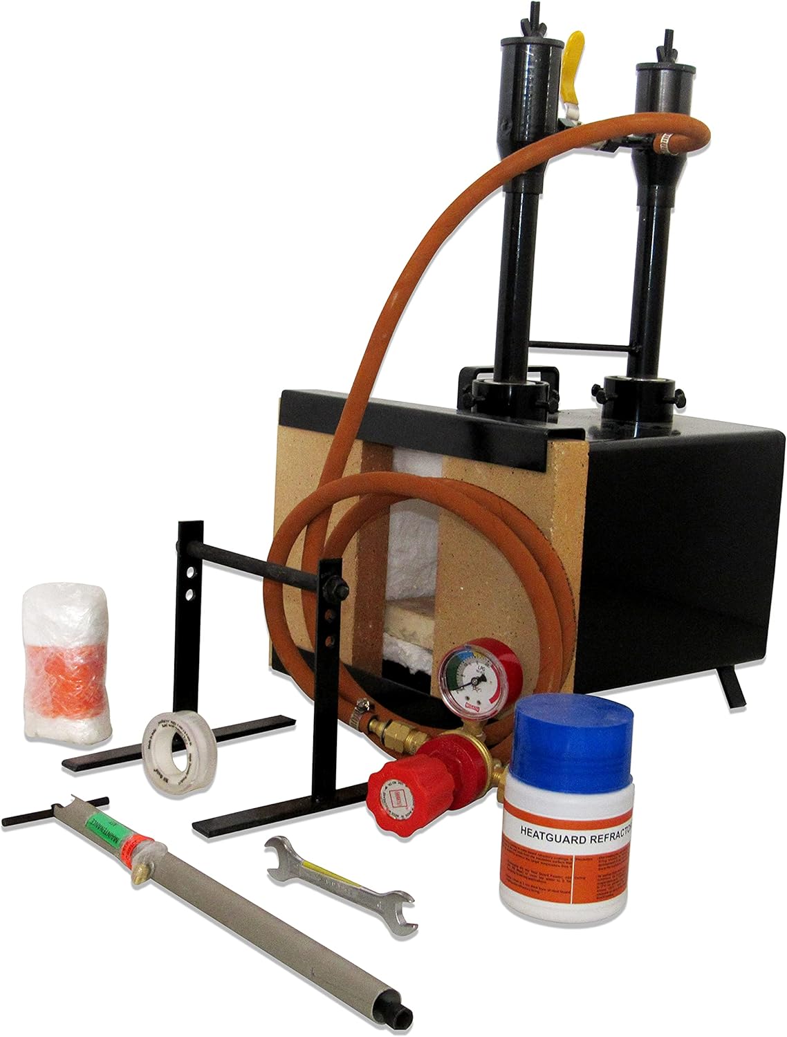 Simond Store Blacksmithing Forge Double Burner with One Side Brick Door, 2600F Rated, Propane Gas Forge for Knife Making Blacksmithing Farrier Tools - Rectangle Shape Steel Forge