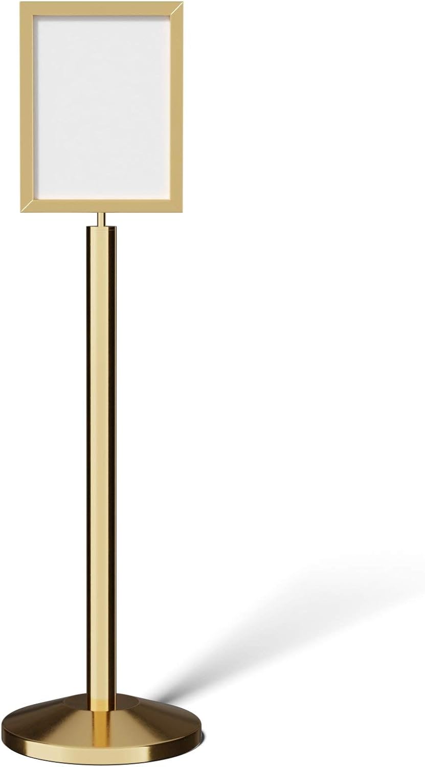 Pedestal Standing Floor Sign Frame with Sloped Base, 11 x 14 Inch Vertical, Black Powder Coated Steel - CCW Series SFFS-100