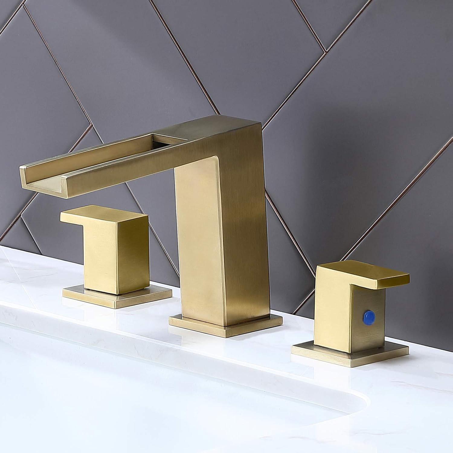 Ufaucet Modern Commercial 2 Handle 3 Hole Widespread Matte Black Waterfall Bathroom Faucet,8 inch Bathroom Vanity Sink Faucet with Hoses