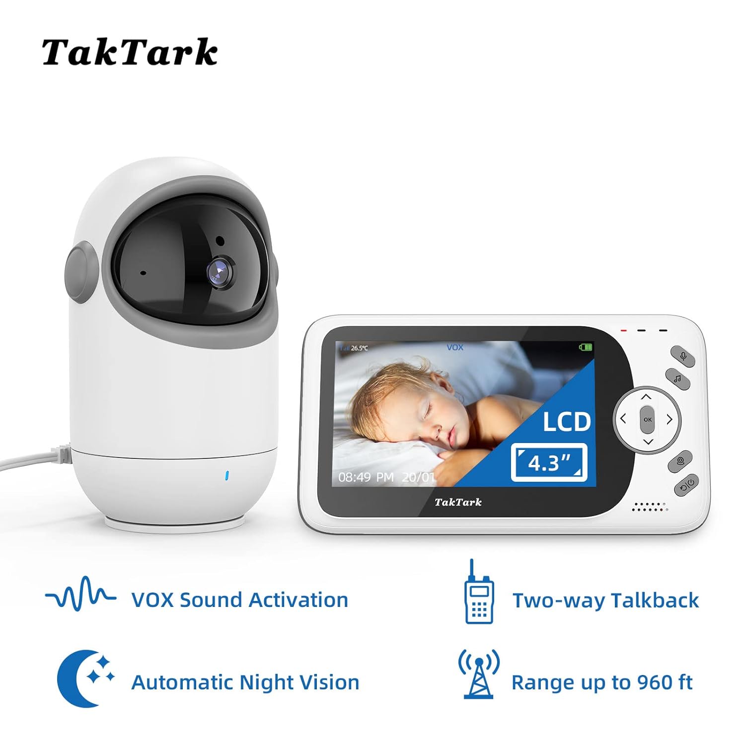 Baby Monitor with Camera and Audio, 4.3