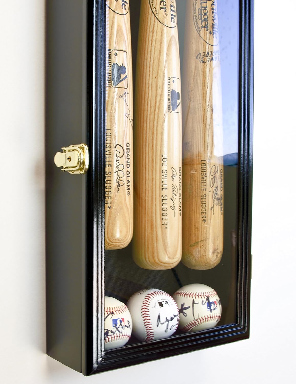 3 Baseball Bat Display Case Cabinet Holder Wall Rack w/UV Protection - Lockable -Black