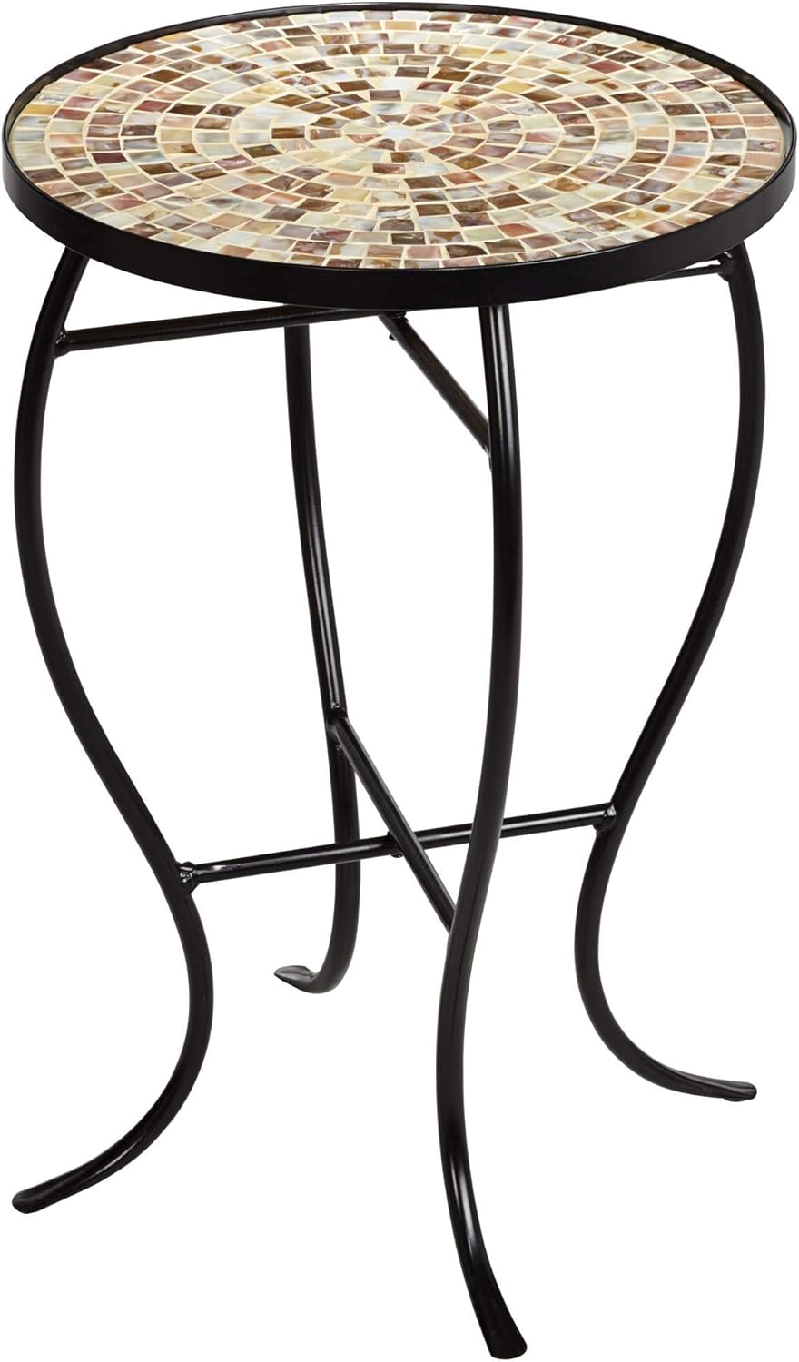 Teal Island Designs Mother of Pearl Mosaic Black Iron Outdoor Accent Table