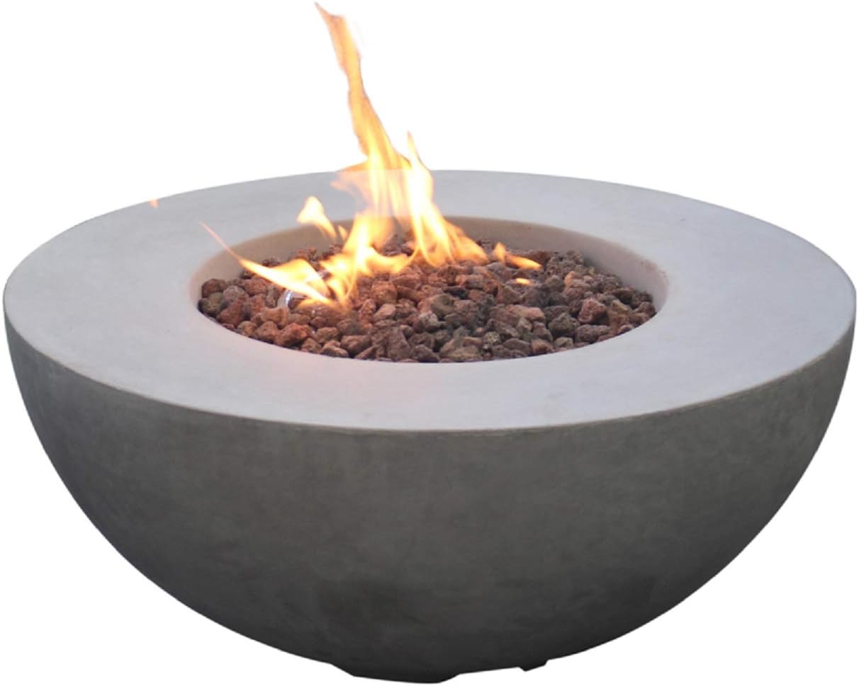 Modeno Roca Outdoor Fire Pit Propane Table 34 Inches Round Firepit Table Concrete High Floor Clearance Patio Heater Electronic Ignition Backyard Fireplace Cover Lava Rock Included