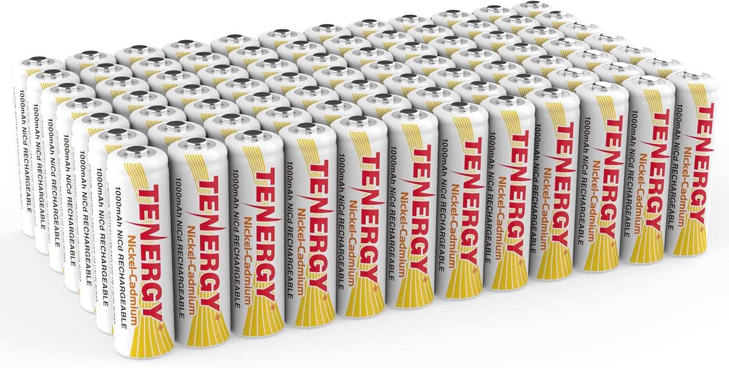Tenergy Rechargeable NiCd Battery 1000mAh 1.2V AA Battery Pack for Solar Lights, Garden Lights, Yard Light, 96-Pack